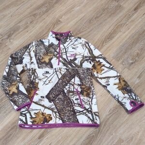 🍃🍂💜Mossy Oak White Camo Fleece with Purple Trim Women's size S/CH (4-6)🍃🍂💜